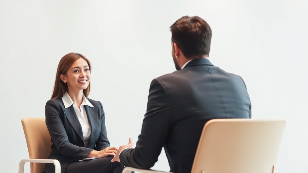 면접관과 지원자가 논리적인 대화를 나누며 구조화된 답변을 주고받는 전문적인 면접 현장